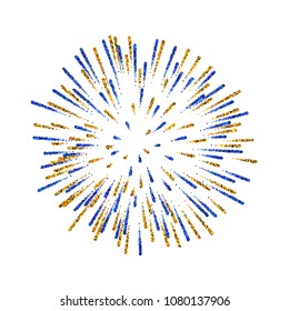 Firework isolated. Beautiful salute on white background. Bright firework decoration for Christmas card, Happy New Year celebration, anniversary, festival Vector illustration