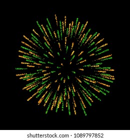 Firework isolated. Beautiful salute on black background. Bright firework decoration for Christmas card, Happy New Year celebration, anniversary, festival Vector illustration