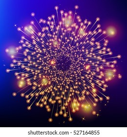 Firework, light effect. Holiday firework.Golden Firework on blue background