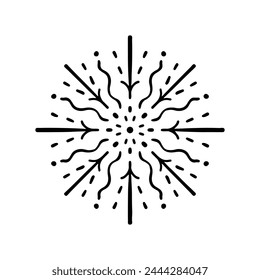 Firework line icon. Exploding festival fireworks set, Isolated on white background. Flat doodle style. Design concept for holiday banner, poster, flyer, greeting card, decorative elements