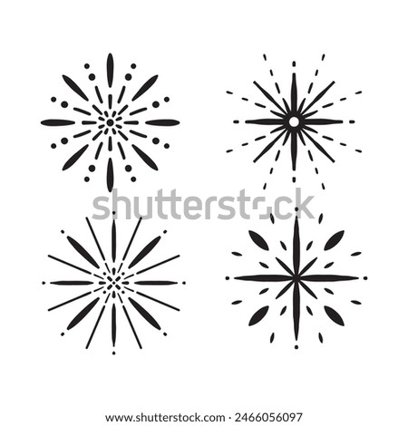 Firework line icon. Exploding festival fireworks set, Isolated on white background. Flat doodle style. Design concept for holiday banner, poster, flyer, greeting card, decorative elements