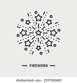 Firework line icon. Holiday party, festival event. Bright Stars sparkle card. Vector illustration