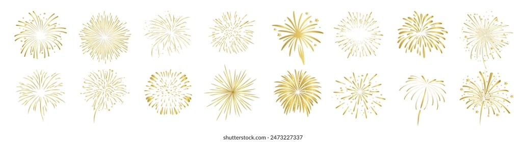 Firework line icon set. Festive design of the event. Christmas salute