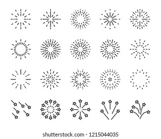 firework line icon set, happy new year firework