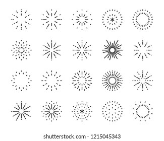 Firework Line Icon Set, Happy New Year Firework