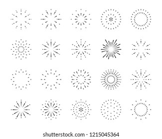 firework line icon set, happy new year firework