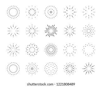 firework line icon set, happy new year firework