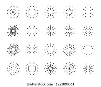 firework line icon set, happy new year firework