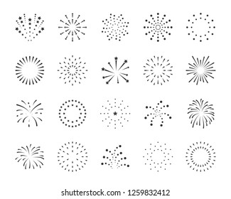 firework line icon set, happy new year firework