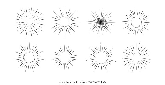 Firework line icon set happy new year firework