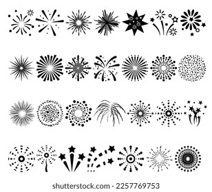 firework line icon set, happy new year firework, set of festival and event icons, celebrate and party.
