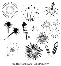 firework line icon set, happy new year firework, celebration, party, happy new year, christmas, Vector illustration.
