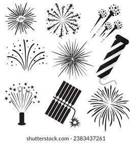 firework line icon set, happy new year firework, celebration, party, happy new year, christmas, Vector illustration.
