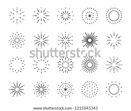 firework line icon set, happy new year firework
