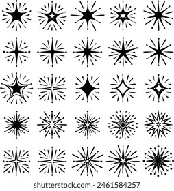 Conjunto de iconos de Firework Line. Estrellas centelleantes, brillo parpadeante e iconos brillantes. Ilustración vectorial.