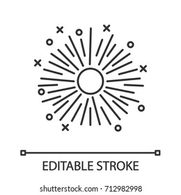 Firework linear icon. Pyrotechnics, firecrackers. Thin line illustration. Contour symbol. Vector isolated outline drawing. Editable stroke