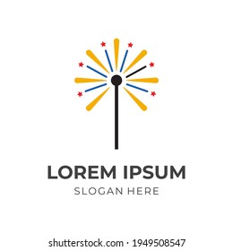 diseño del logotipo de fuegos artificiales con un estilo de color plano