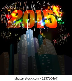firework new year with city