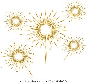 firework new year firework gold gold bloom firework vector illustration. Good for banner, poster, greeting card, party card, invitation, template, advertising, campaign, and social media.
