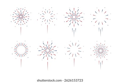 firework object in night for fourth of July. Red and blue firecracker for 4th of July