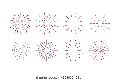 firework object in night for fourth of July. Red and blue firecracker for 4th of July