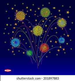 firework on blue sky background vector