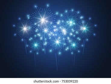 Firework on dark background for celebration, party, and new year event. Vector illustration