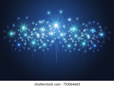 Firework on dark background for celebration, party, and new year event. Vector illustration