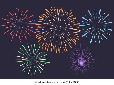Firework night background  anniversary bursting fireworks and stars   sparks  Vector