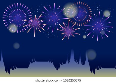 firework on sky with silhouette temple