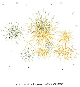 Fogos de artifício em fundo branco, podem ser usados para celebração, festa e evento de ano novo. ilustração vetorial.fogos de artifício coloridos.