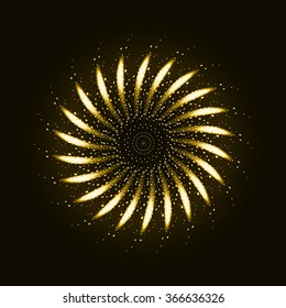 Firework ornament illustration, dark background with firework show. Festive, bright firework for collage and design brochures, poster, wrapping paper, greeting card. Vector illustration.