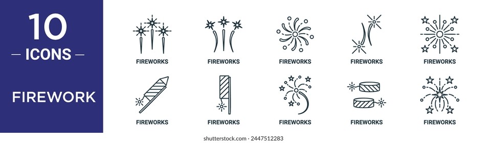 firework outline icon set includes thin line fireworks, fireworks, fireworks, icons for report, presentation, diagram, web design