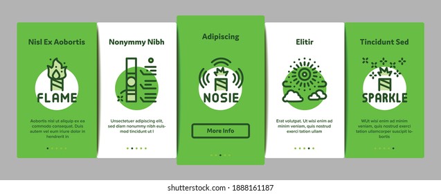 Firework Pyrotechnic Onboarding Mobile App Page Screen Vector Flash rocket And Salute, Christmas Explosive Firework And Festival Lights Color Illustrations