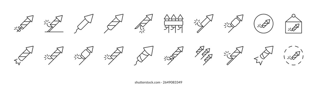 Firework Related Line Icons for Web Sites, Books, Cards, Apps. Editable Stroke. Suitable for Web Sites, Books, Cards, Apps