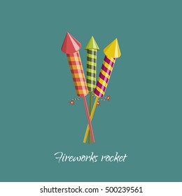 Firework rocket in cartoon style. Object for birthday, christmas or celebration. Vector illustration