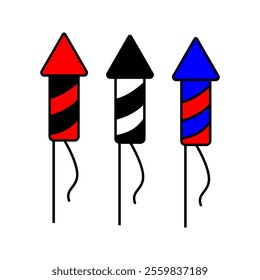 Firework rocket in cartoon style. Pink petard for festival. Isolated image of firecracer. Vector illustration.on white background