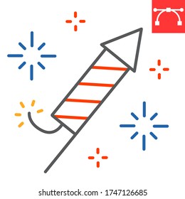 Firework rocket color line icon, independence day and christmas, firecracker sign vector graphics, editable stroke linear icon, eps 10