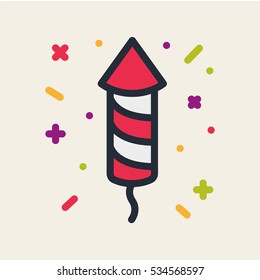 Firework Rocket Explosion Minimal Flat Color Line Outline Stroke Icon Pictogram Symbol