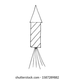 Firework rocket with fashionable colors, color 2020. Explosive pyrotechnic symbol. Flat style. White isolated background. Copy space. Vector illustration.