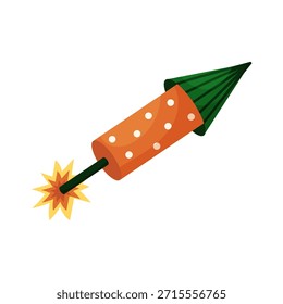 Firework rocket flies upwards. Hand drawn vector illustration. Object on white background. Design element for Saint Patricks Day.