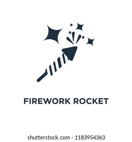 Firework Rocket icon. Black filled vector illustration. Firework Rocket symbol on white background. Can be used in web and mobile.