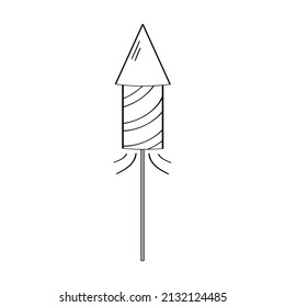 Icono del cohete de fuegos artificiales. Atributo de fiesta de vacaciones. Ilustración vectorial en estilo doodle. Dibujado a mano.