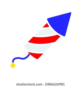 Firework rocket icon. Striped rocket with a lit fuse. Celebration and festive concept.
