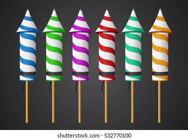 Firework Rocket Isolated for parties, fireworks, bright, green, blue, red, yellow, purple,