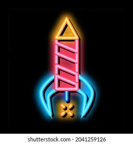 firework rocket neon light sign vector. Glowing bright icon firework rocket sign. transparent symbol illustration