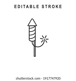 Firework Rocket Outline Icon. Firework Rocket Line Art Logo. Vector Illustration. Isolated on White Background. Editable Stroke
