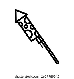 Fogo de artifício Rocket Outline estilo, um simples fogo de artifício vertical, ótimo para férias e aniversário de celebração ilustrações.