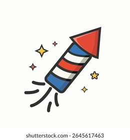 Firework rocket in red white and blue color for 4th of July celebration, patriotic explosive icon for Independence Day party design and American national holidays