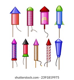 firework rocket set cartoon. bright celebration, fire anniversary, party explosion firework rocket sign. isolated symbol vector illustration